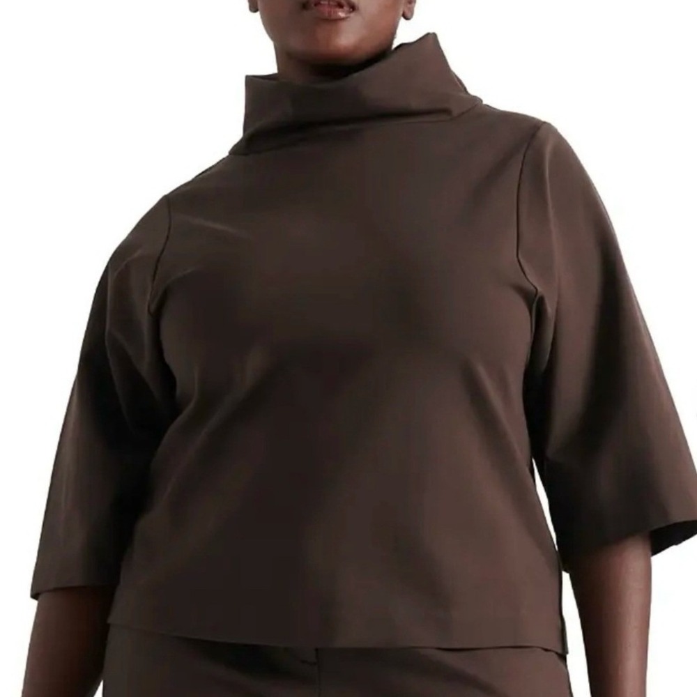 Pari Passu Ponte Katy Top Espresso Brown Funnel Neck Shape D 12